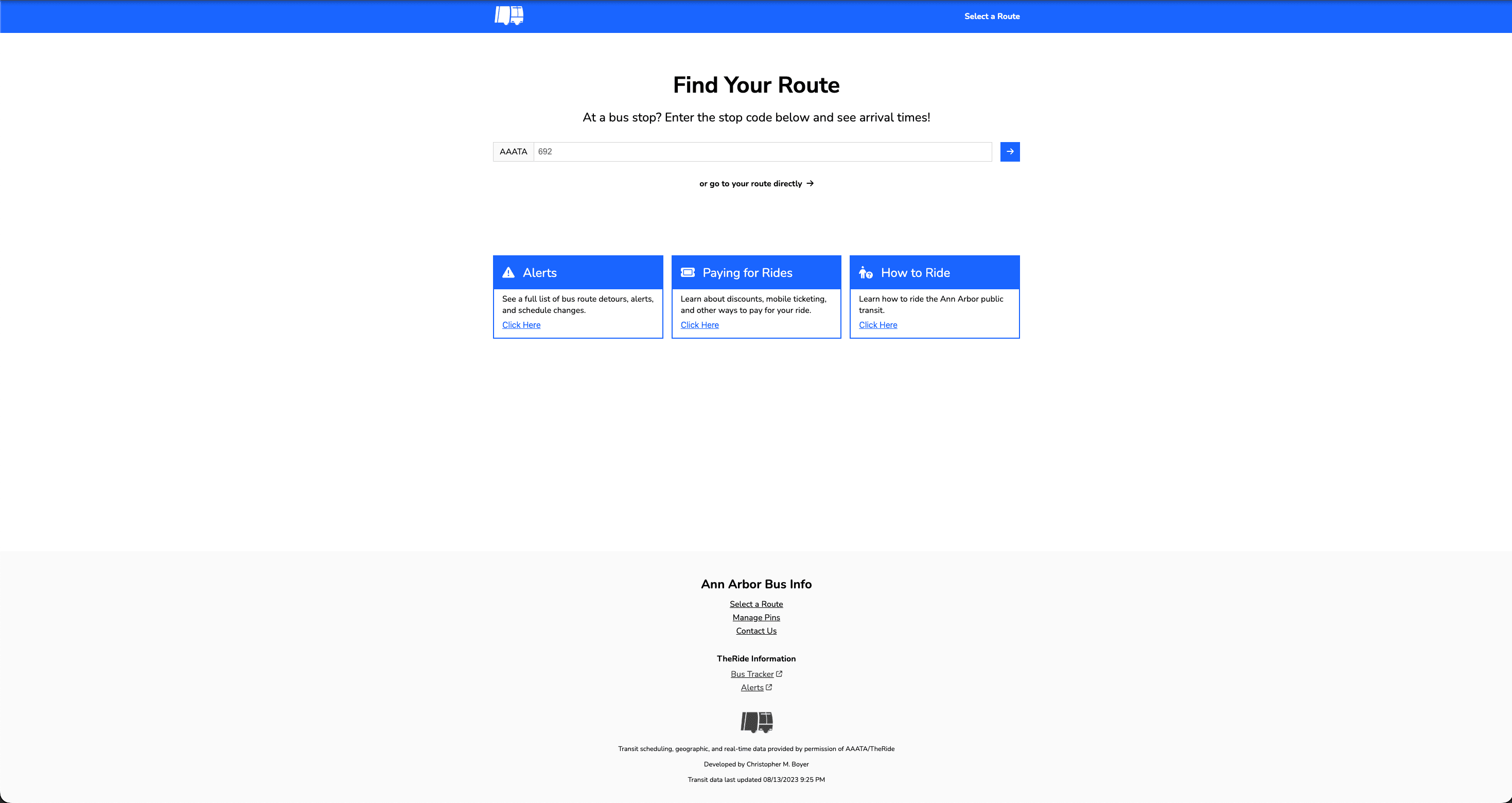 Ann Arbor Bus Info homepage