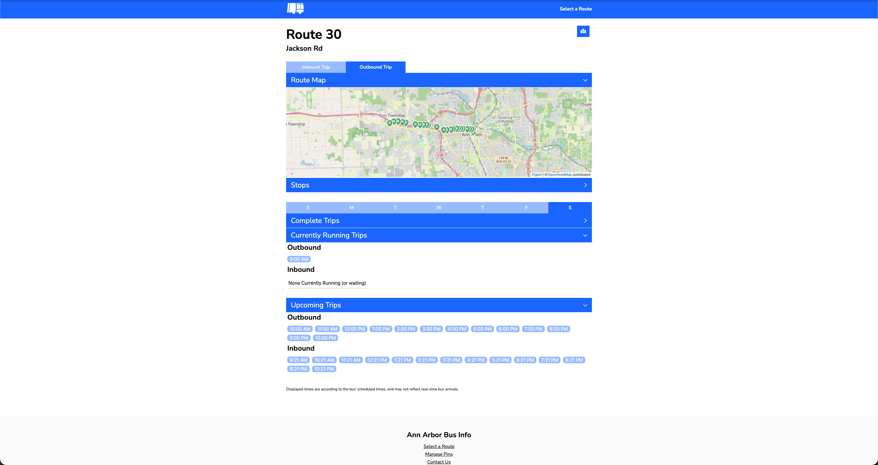 Ann Arbor Bus Info route page